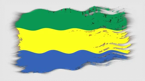 Waving torn Gabon flag grunge brush burn light leaks transparent background, Stock Footage 337419095
