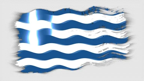 Waving torn Greece flag grunge brush burn light leaks transparent background, Stock Footage 337442674