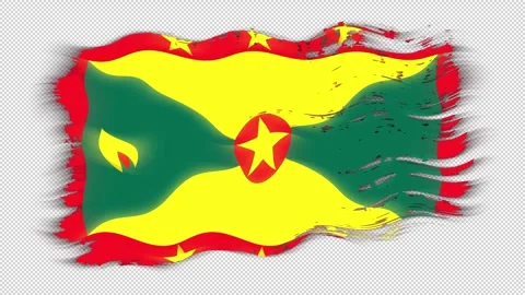 Waving torn Grenada flag grunge brush burn light leaks transparent background, Stock Footage 337442770