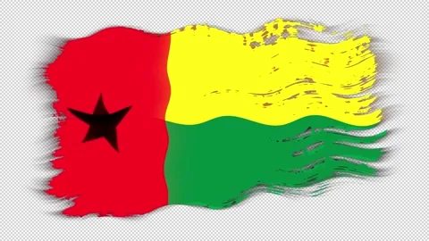 Waving torn Guinea Bissau flag grunge brush burn light leaks transparent Stock Footage 337442911
