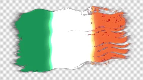 Waving torn Ireland flag grunge brush burn light leaks transparent background, Stock Footage 337443396