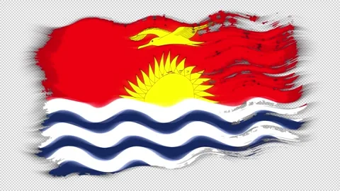 Waving torn Kiribati flag grunge brush burn light leaks transparent background, Stock Footage 337443908