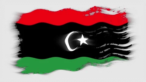 Waving torn Libya flag grunge brush burn light leaks transparent background, Stock-Footage 337425820