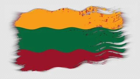 Waving torn Lithuania flag grunge brush burn light leaks transparent background, Stock Footage 337426290