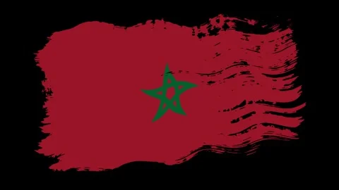 Waving torn Morocco flag grunge brush burn light leaks transparent background, Stock Footage 336923134