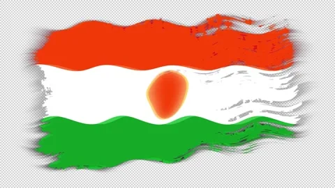 Waving torn Niger flag grunge brush burn light leaks transparent background, Stock Footage 337445672