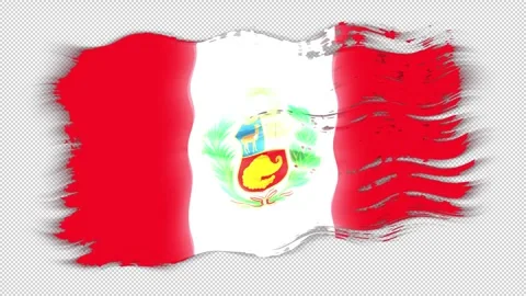 Waving torn Peru flag grunge brush burn light leaks transparent background, Stock Footage 337433805