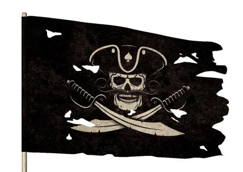 Waving torn pirate flag with a jolly roger Stock Illustration