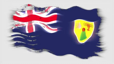 Waving torn Turks and Caicos flag grunge brush burn light leaks transparent Stock Footage 337438425
