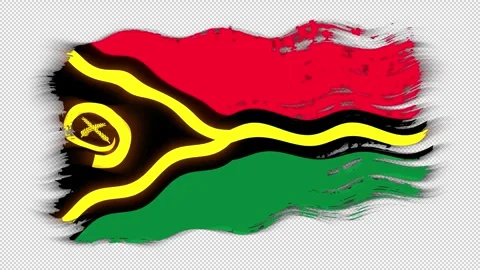 Waving torn Vanuatu flag grunge brush burn light leaks transparent background, Stock Footage 337439162