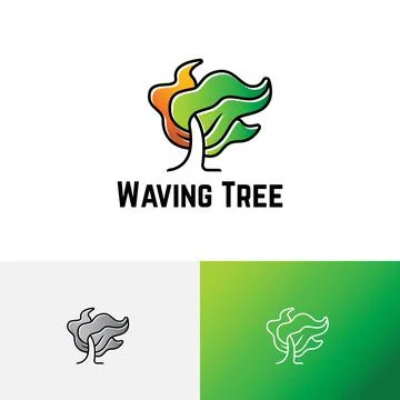 Waving Tree Blown Wind Nature Ecology Green Logo Stock Illustration