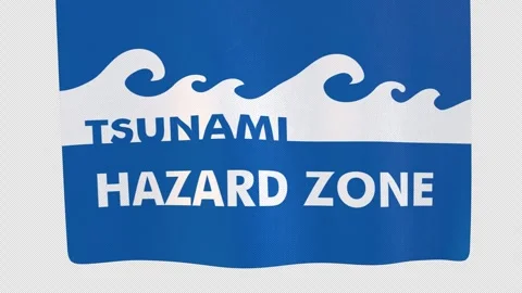 Waving Tsunami Hazard Zone Cloth Sign with Alpha Channel Stock Footage 346183133