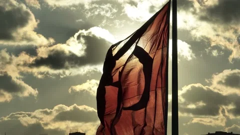 Waving Turkish flag. Background sky. Stock Footage 220359760