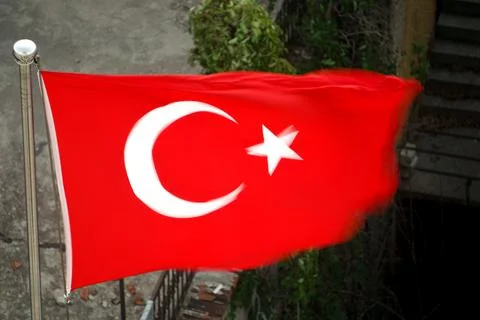 Waving Turkish Flag close up view Stock Photos