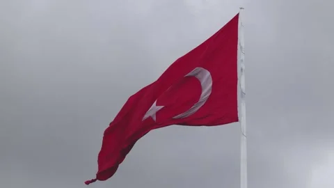 Waving Turkish Flag under the overcast sky. Stock Footage 306522039
