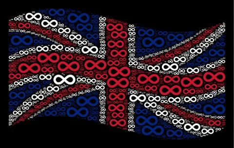 Waving UK Flag Collage of Infinity Items Stock Illustration