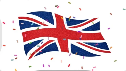 Waving UK Flag With Falling Confetti Animation Clip 库存影片 330011608