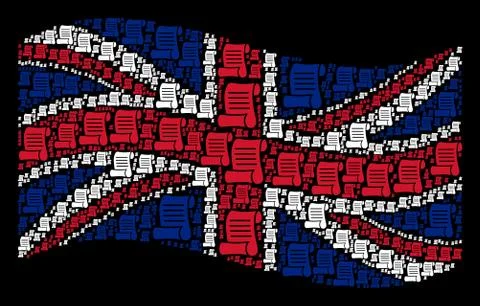 Waving UK Flag Mosaic of Script Roll Items Stock Illustration