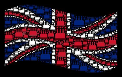 Waving UK Flag Pattern of Birthday Cake Icons Illustrazione stock