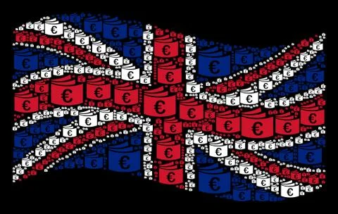 Waving UK Flag Pattern of Euro Checkbook Items 스톡 일러스트
