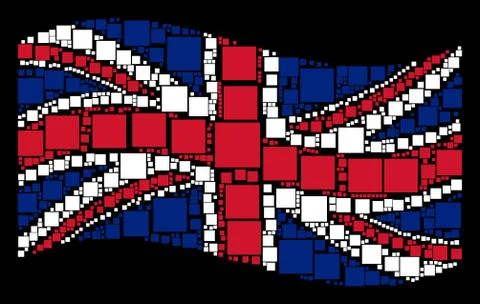 Waving UK Flag Pattern of Filled Square Icons Stock Illustration