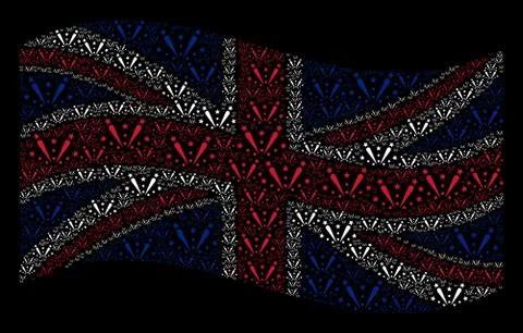 Waving UK Flag Pattern of Fireworks Explosion Items 스톡 일러스트