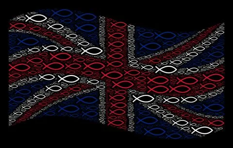 Waving UK Flag Pattern of Fish Symbol Items Stock Illustration