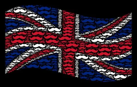 Waving UK Flag Pattern of Gentleman Moustache Items イラスト素材
