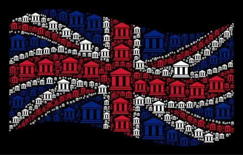 Waving UK Flag Pattern of Library Building Items Ilustración de archivo