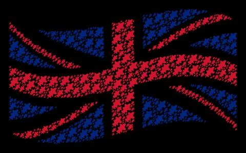 Waving UK Flag Pattern of Oak Leaf Icons Illustrazione stock