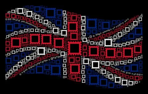 Waving UK Flag Pattern of Postage Stamp Items Stock Illustration