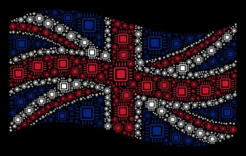 Waving UK Flag Pattern of Processor Items Stock Illustration