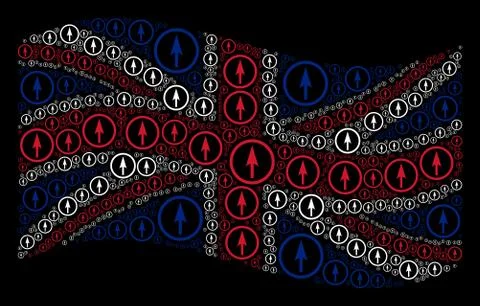 Waving UK Flag Pattern of Sharp Rounded Arrow Icons Stock Illustration