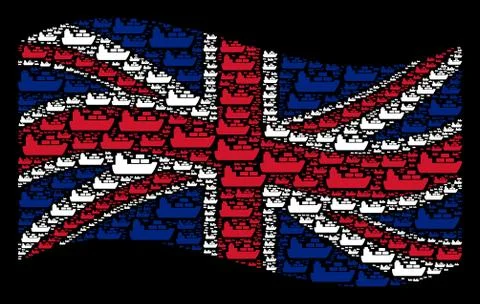 Waving UK Flag Pattern of Ship Icons Stock Illustration