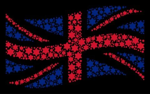 Waving UK Flag Pattern of Six Pointed Star Items イラスト素材