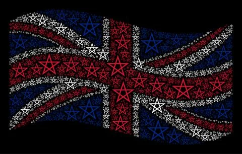 Waving UK Flag Pattern of Star Pentagram Items Illustrazione stock