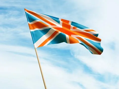 Waving UK flag on sky background 3D illustration Stock Illustration