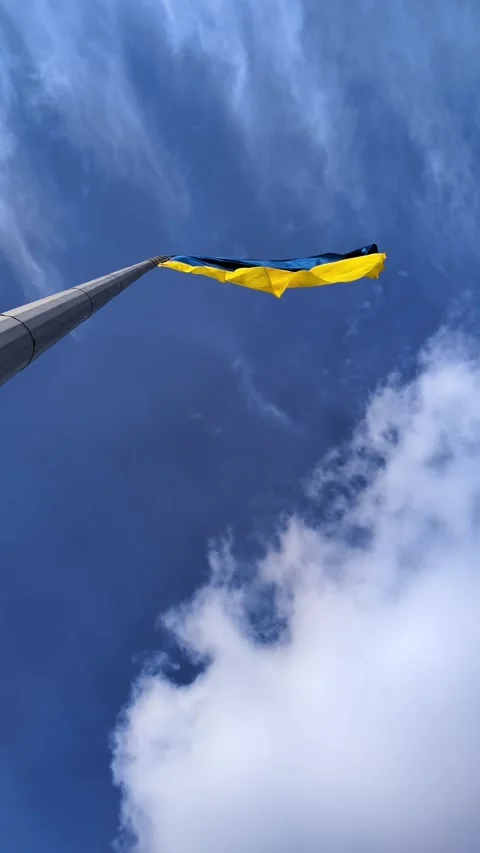 Waving Ukrainian flag low angle vertical video Stock Footage 337940992