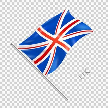 Waving union jack flag on silver pole with realistic silk. Illustrazione stock