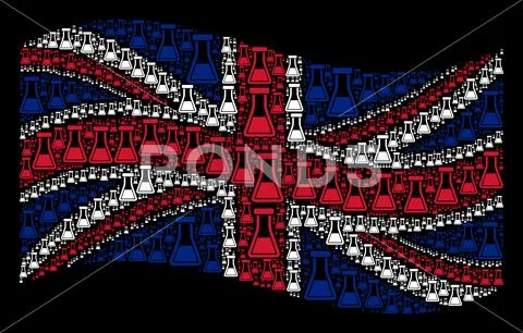Waving United Kingdom Flag Mosaic of Chemical Retort Items Stock Illustration