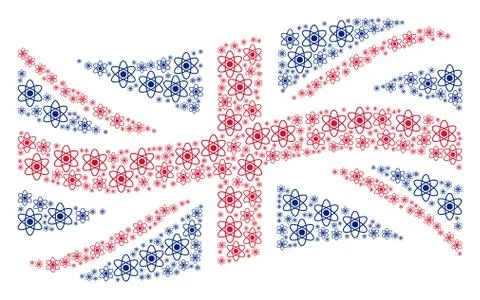 Waving United Kingdom Flag Pattern of Atom Icons Illustrazione stock