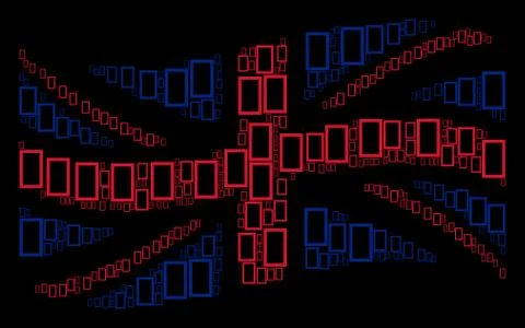 Waving United Kingdom Flag Pattern of Contour Rectangle Icons Stock Illustration