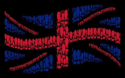 Waving United Kingdom Flag Pattern of Exclamation Sign Items Stock Illustration