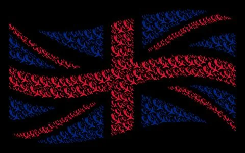 Waving United Kingdom Flag Pattern of Falling Airplane Icons 库存插图