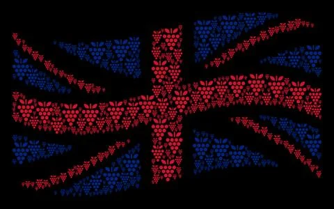 Waving United Kingdom Flag Pattern of Grapes Items Illustrazione stock