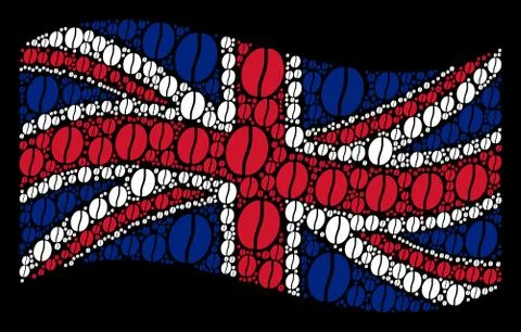 Waving United Kingdom Flag Pattern of Coffee Bean Items Illustrazione stock