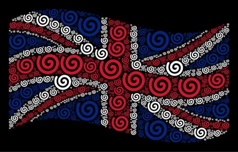 Waving United Kingdom Flag Pattern of Spiral Icons Stock Illustration