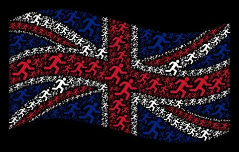 Waving United Kingdom Flag Pattern of Running Man Items Stock Illustration