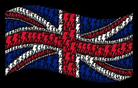 Waving United Kingdom Flag Pattern of Electric Strike Icons Stock Illustration