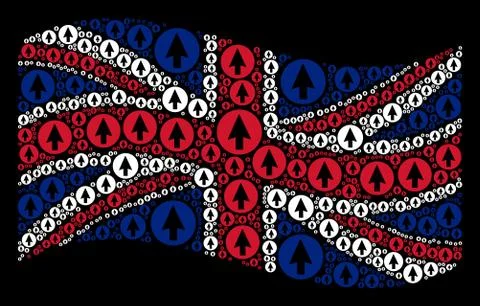 Waving United Kingdom Flag Pattern of Rounded Arrow Icons Stock Illustration